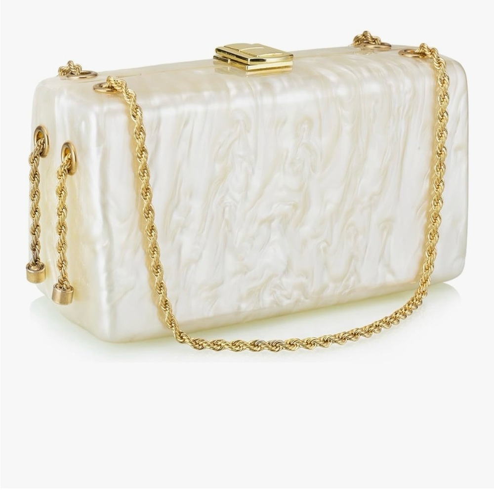 Luxurious Ivory Clutch with Gold Chain
